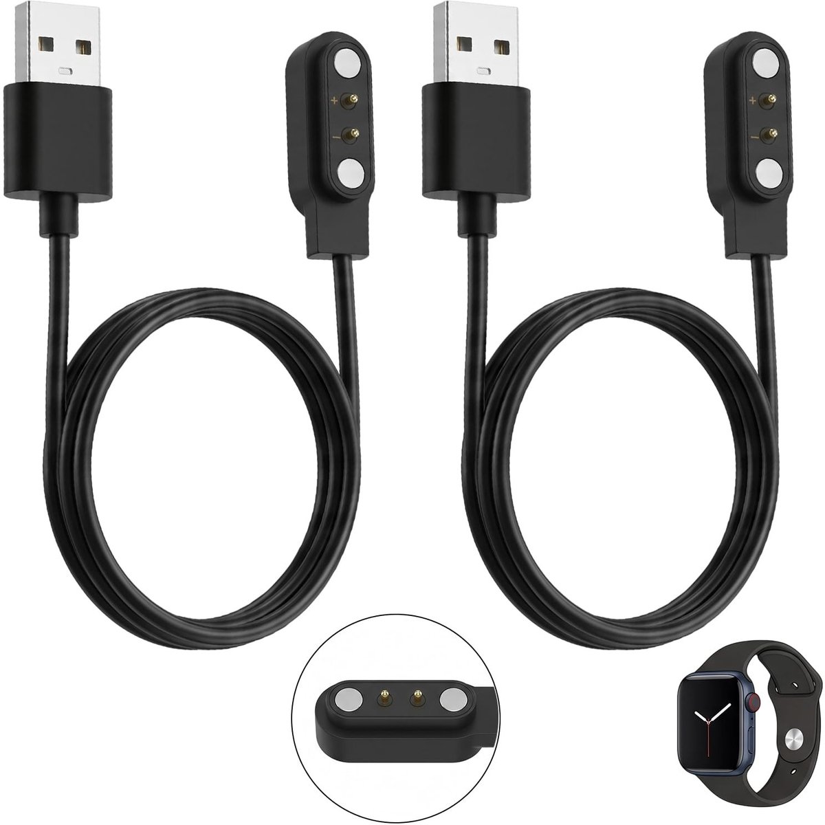 Solidchoice - Magnetische Oplaadkabel voor Smartwatch, 2 Stuks van 60 cm