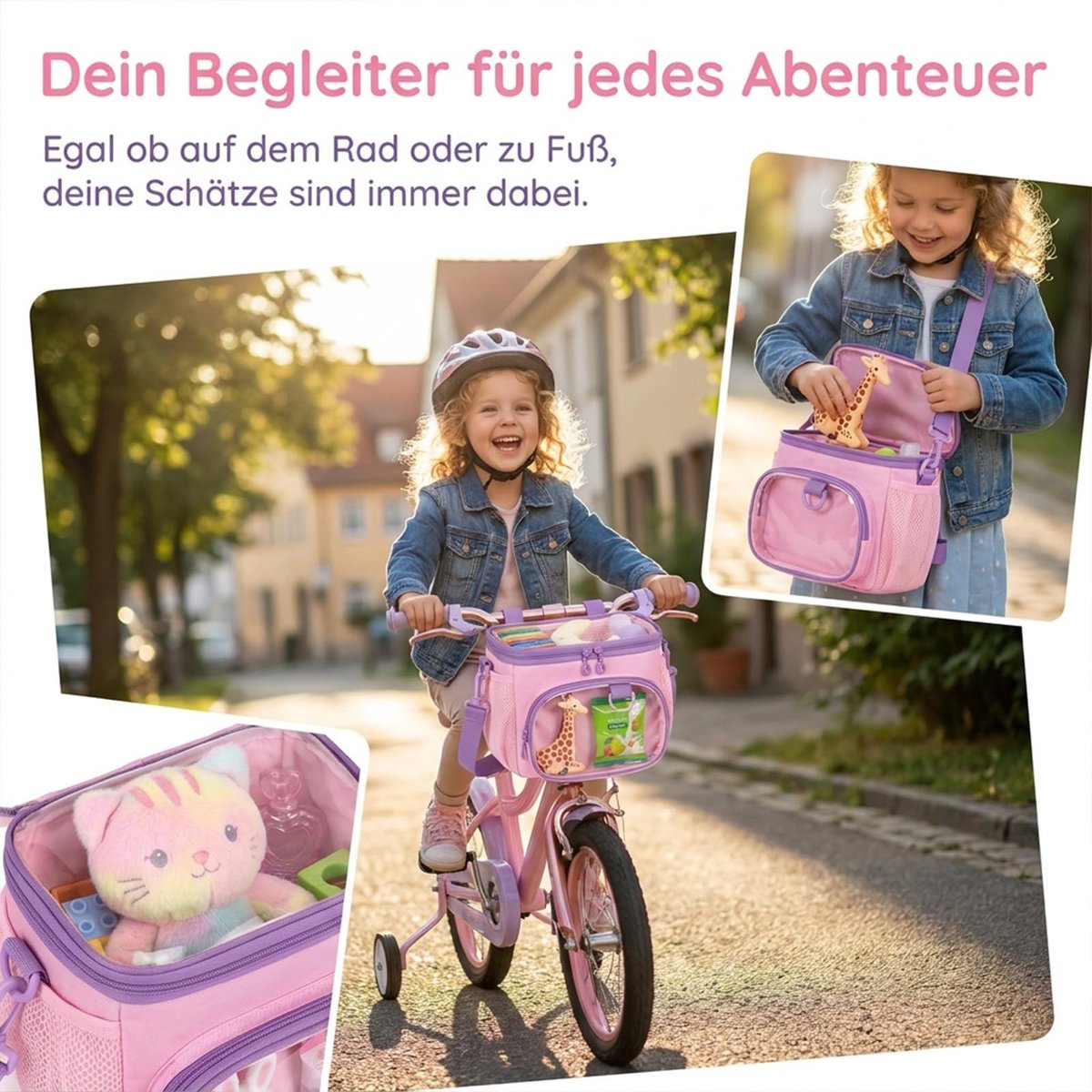 Solidchoice - Fietsmand voor Kinderen met Verstelbare Bandjes Roze en Paars