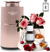 AromaDiffusing Mini Pro Geurmachine Starterset Rosé Goud – Draadloze Aroma Diffuser Zonder Water tot 40m² + 20ml Geurolie Floral Joan (Bloemig Oosters) | Cold Air Diffuser & Geurverspreider voor Huiskamer, Slaapkamer, Kantoor & Horeca
