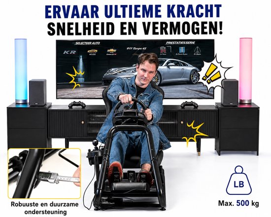 AALVERO - Simracestoel - Gamestoel - Stuurstandaard - Luidsprekers - Pedaalplank - Versnellingspooksteun - Verstel- en opvouwbaar — afbeelding 5