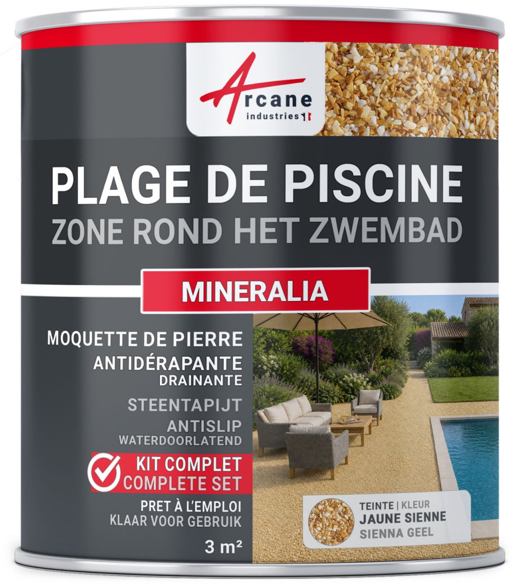 Kit Steentapijt Drainerend Zwembadrand - Antislip Bekleding voor zwembadrand Bestand tegen Chloor, Zout en UV : MINERALIA