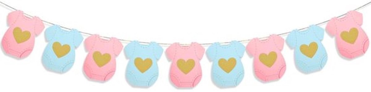 Babybody Feestdecoratie - 9-Delige Banner - Gender Reveal - Verjaardag - Babyshower - Papier 14x16cm
