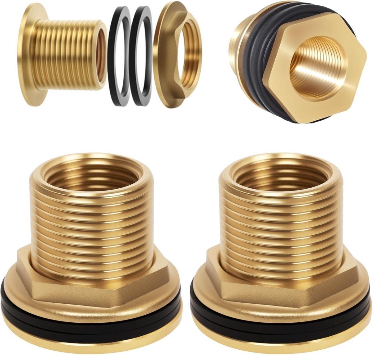 Regenton Doorvoer - Goud - 1/2 inch - Messing met Schroefverbinding - Voor Regentonnen en Watertanks