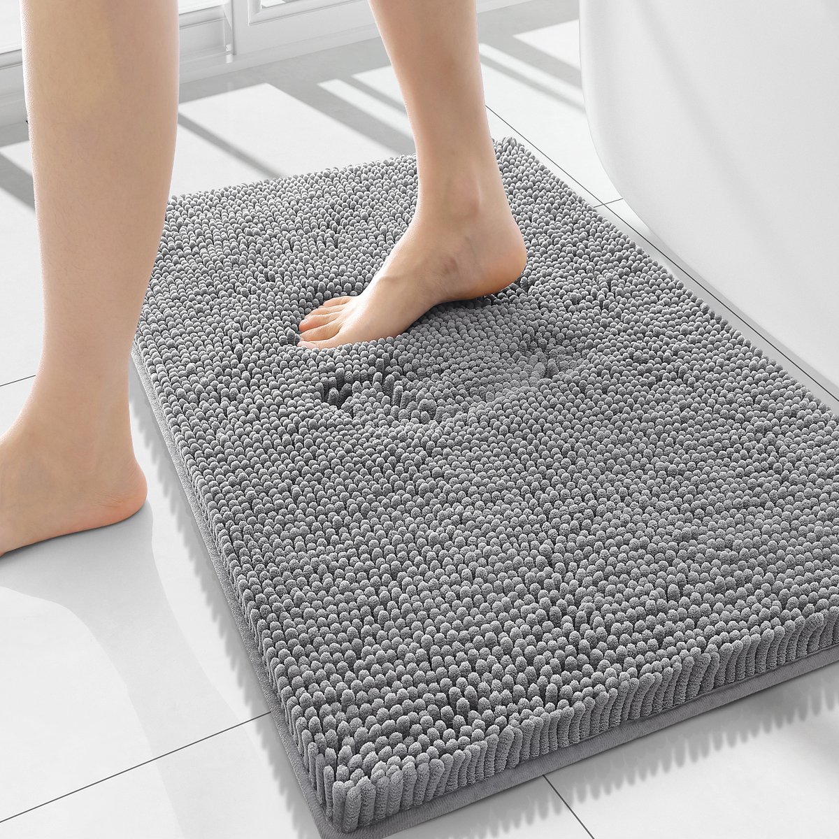 Olanly Badmat Antislip – Chenille Douchemat – Badmat Badkamer – Middelgrijs – 51X120cm