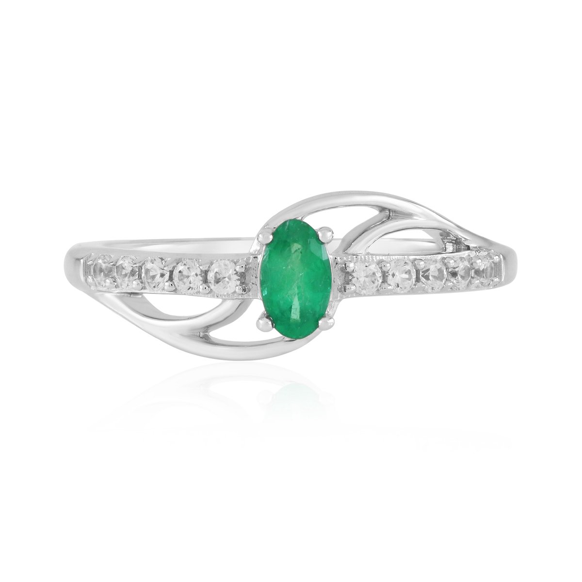 Cavill - Zilveren ring met Colombiaanse smaragd 0,206 ct ovaal - 925 sterling zilver met platina coating - 10 zirkonia's 0,202 ct - elegante ring