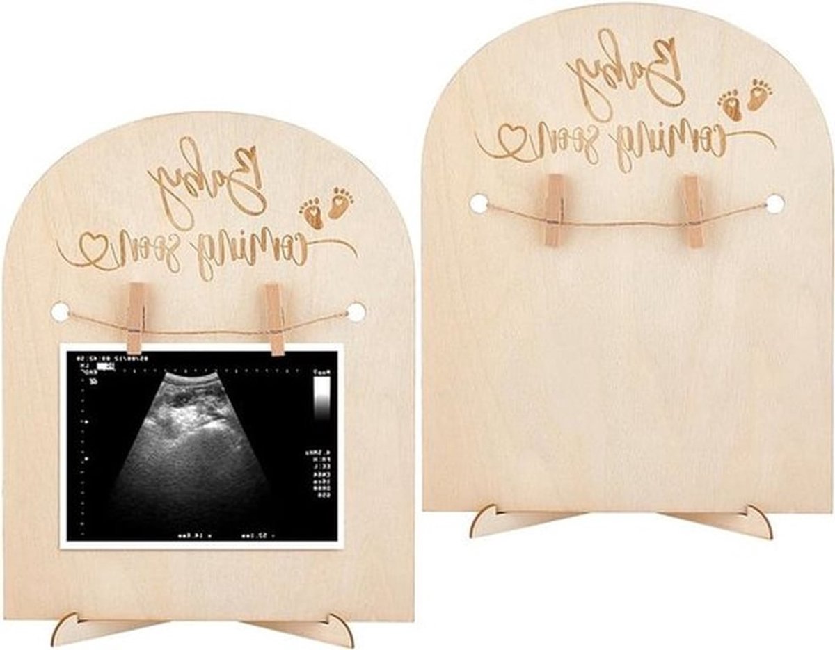 Ultrasound Fotolijst 2 stuks - Baby Komt Binnenkort - Zwangerschap Cadeau met Hennep Touw - Lichtgeel - Foto Stand - Moederaanstaande Gift.