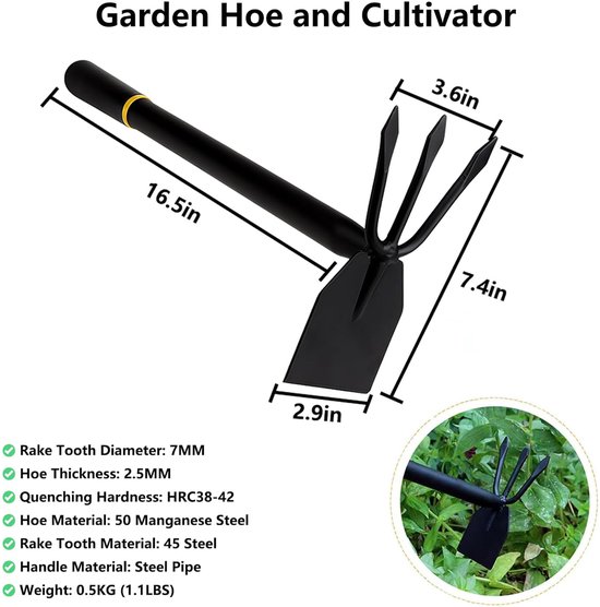 Tuinhark en schoffel in één- tuingereedschap- robuust koolstofstaal- ergonomische antisliphandgreep voor groenten — afbeelding 2