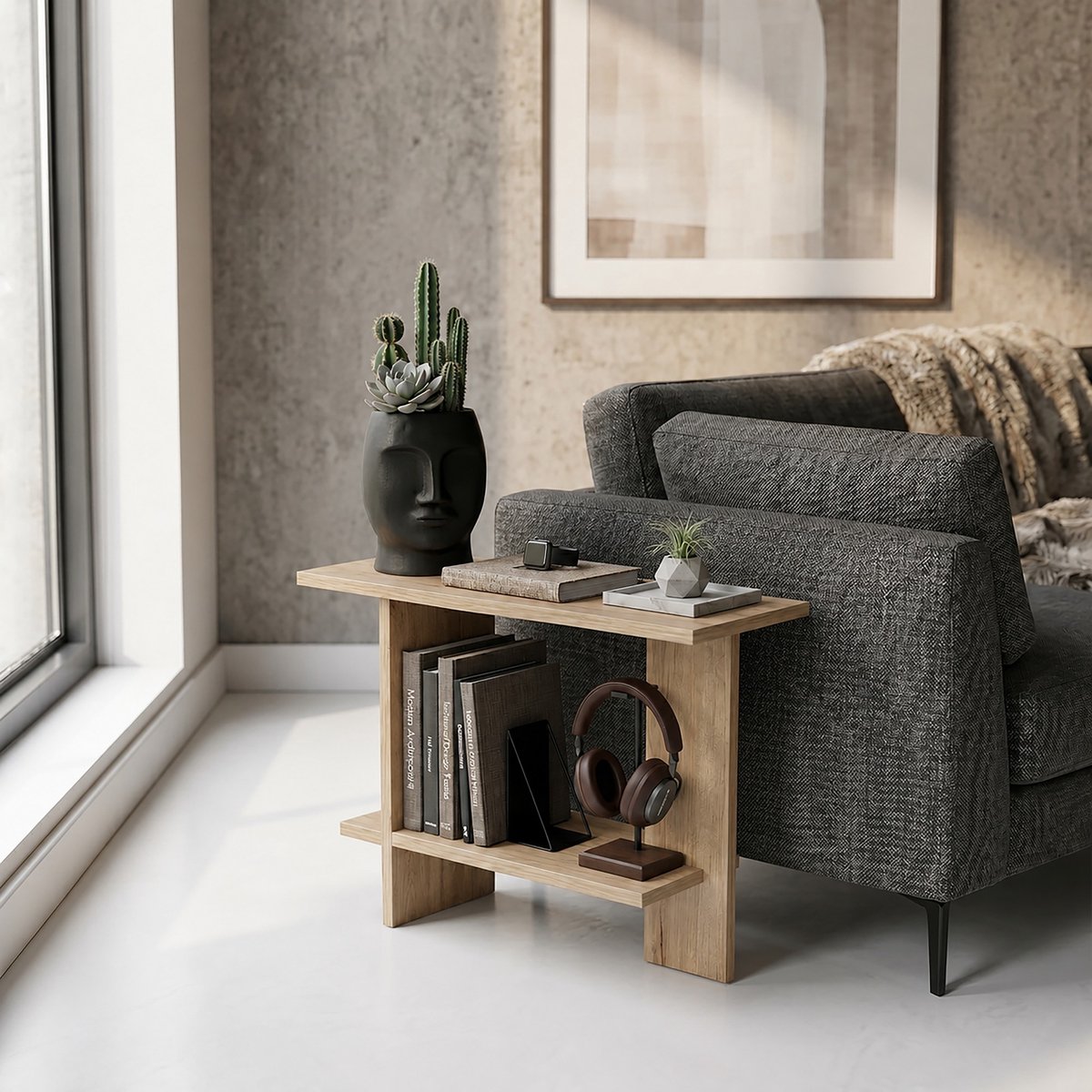 Asir - Bijzettafel - Saffiereiken - 80 x 30 x 55 cm