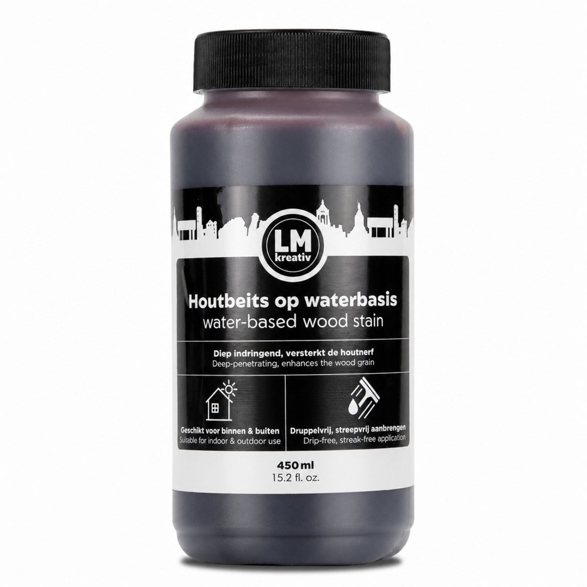 LM-Kreativ Houtbeits - Beits op Waterbasis - Transparant Mat voor Meubels en Interieurhout - Antiek Kersen - 450 ml