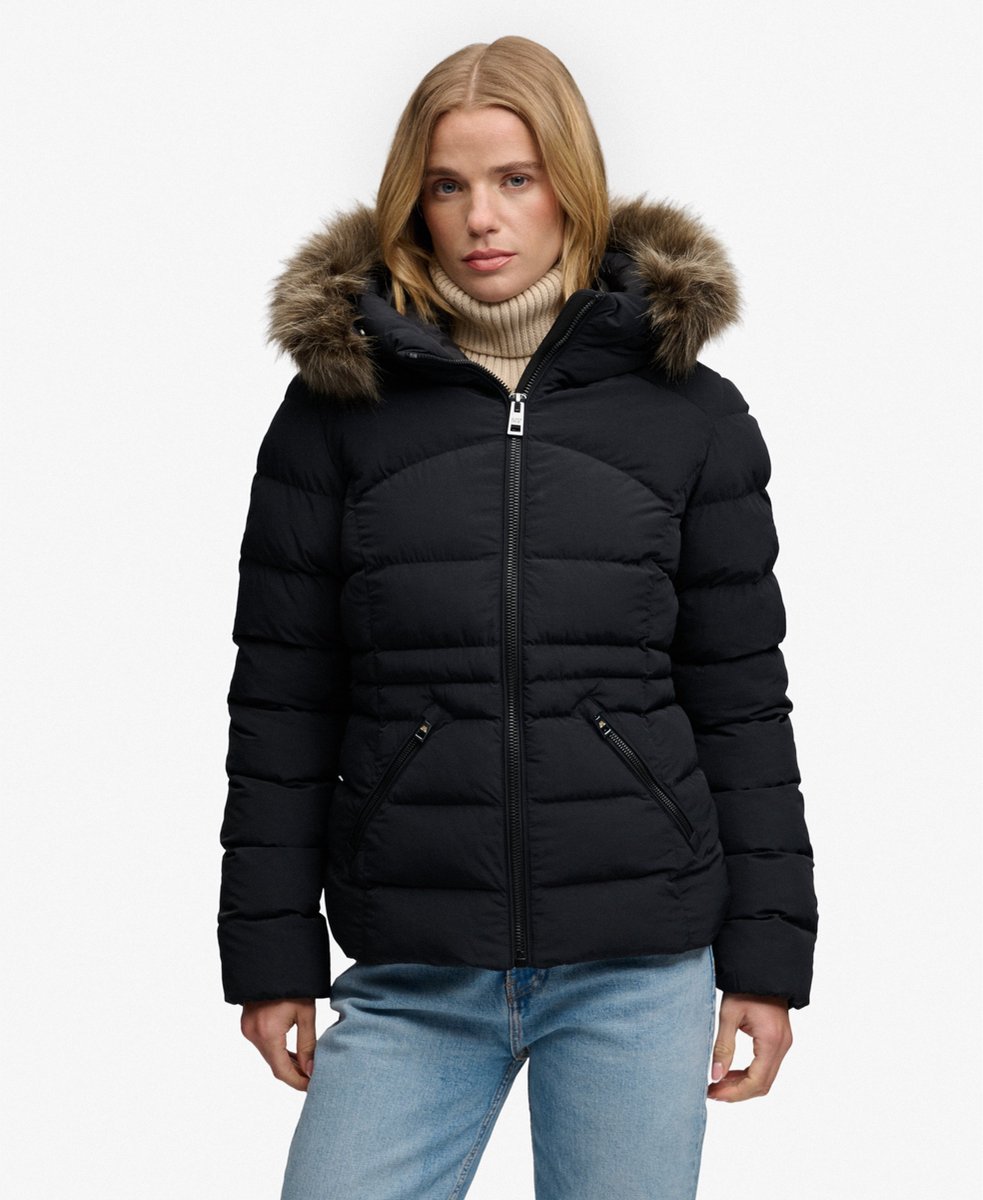 Superdry Fuji Gewatteerde Jas Met Capuchon En Imitatiebont Dames Gewatteerde jassen Zwart