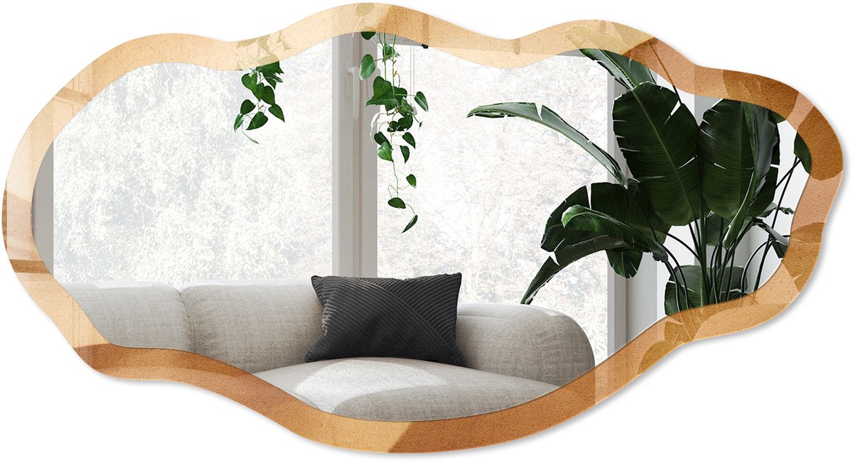 Wallfluent Zandgolven Spiegel - Oranje Stijlvolle Wandspiegel - Organische Spiegel - Woonkamer - Rustiek - 45x90 cm - Totale afmeting 52x97 cm