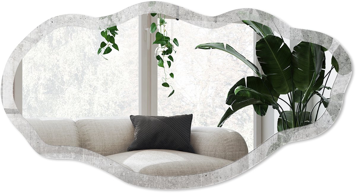 Wallfluent Gestructureerd Beton Spiegel - Grijs Rechthoekige Spiegel Voor Interieur - Organische Spiegel - Woonkamer, Kantoor, Hal - Industrieel / Loft - 45x90 cm - Totale afmeting 52x97 cm