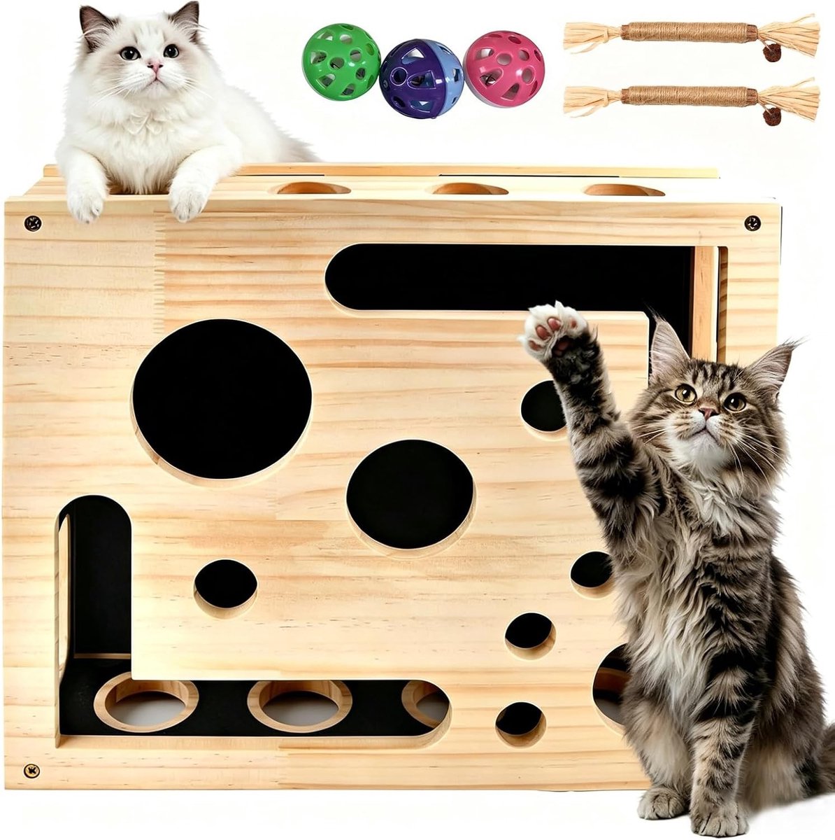 Voerpuzzel voor kat - Hout - 30 x 25 x 4 cm - Interactief intelligentiespeelgoed met kraboppervlak - Voor katten en kittens