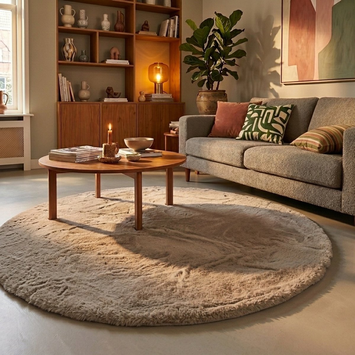 NATURL. Rond Hoogpolig vloerkleed - Comfy Supreme Taupe - Ø 230cm