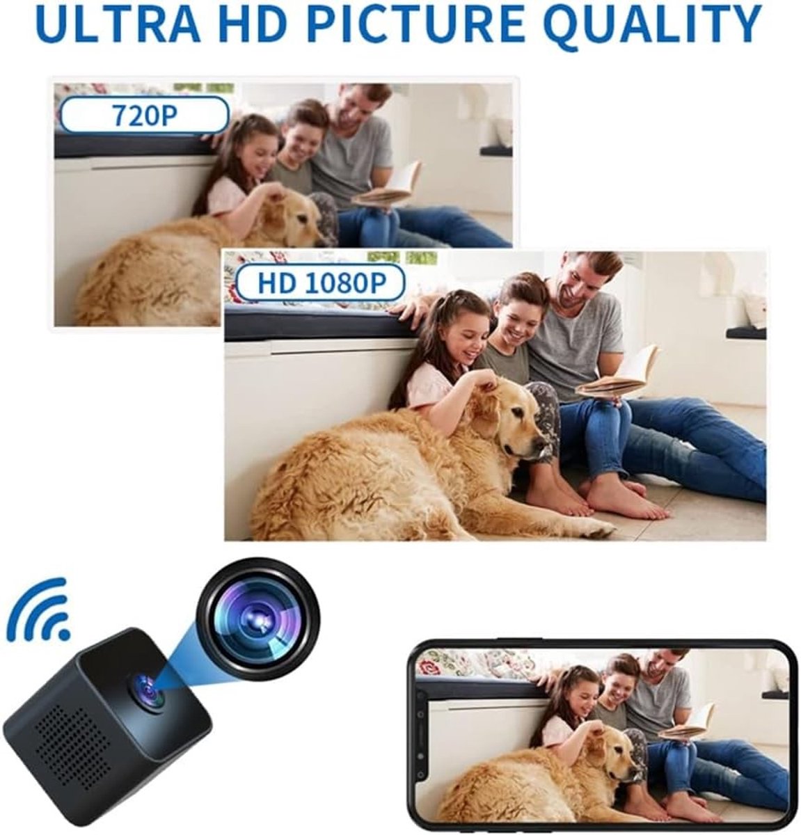 Verborgen camera - Zwart - Mini formaat - HD 1080P WiFi draadloze camera met nachtzicht - Voor binnengebruik en beveiliging