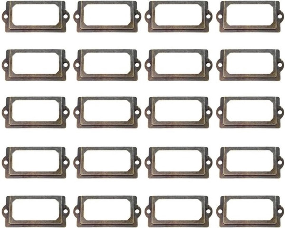 Kastdeurlabelhouder 20 Stuks - Retro Etikettenhouder - Metalen Etikettenhouder - Geschikt voor Kasten/Laden - Robuust/IJzer - Inclusief Schroeven