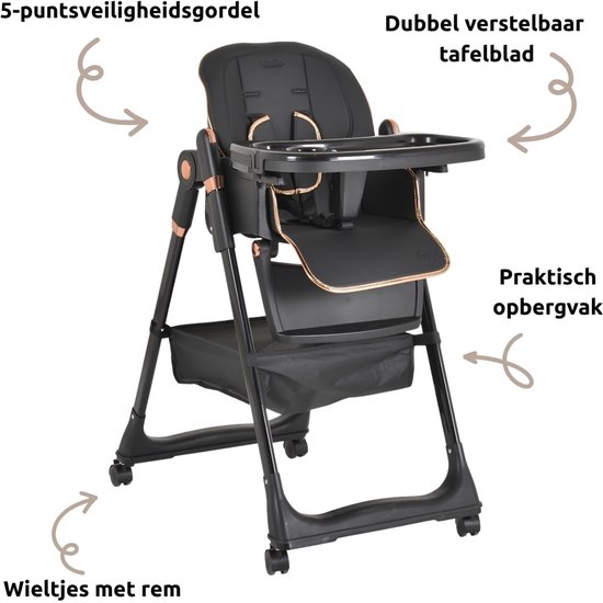 Moni Lindo - Verstelbare Kinderstoel & Eetstoel - Inclusief Slabbetje, Lepel en Vork - Inklapbaar & Hoogte Verstelbaar - Zwart - Vanaf 6 Maanden - Max. 15 kg van Moni — afbeelding 2