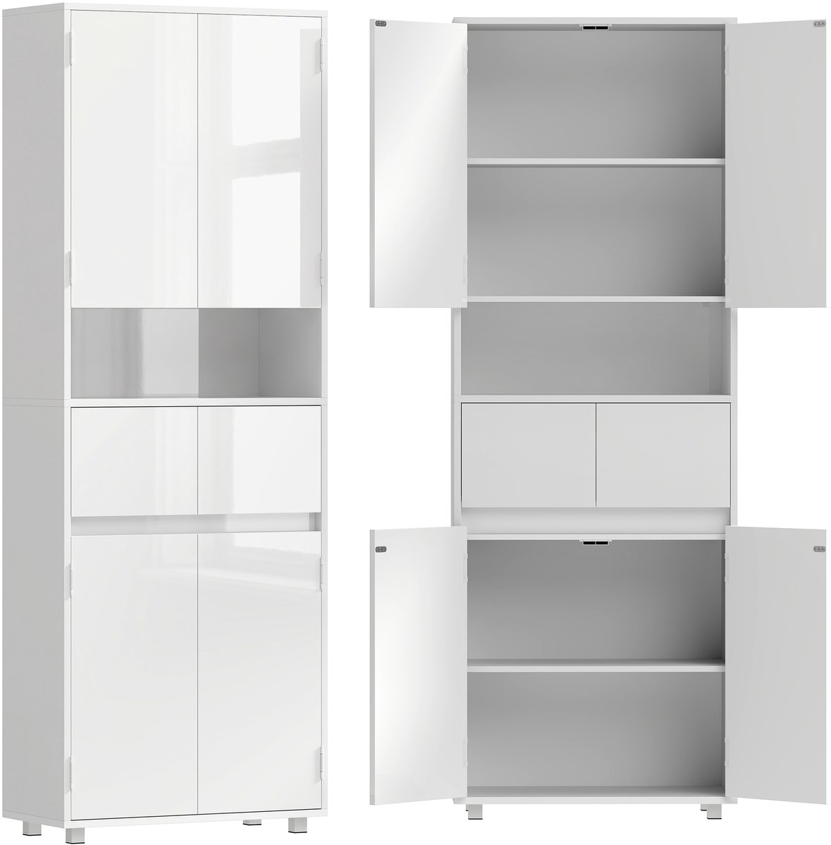 TEKROA®Badkamerkasten - hoogglanzende witte badkamerkast met lades en planken - 60x30x170 - wit