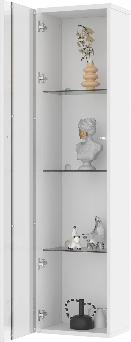 Vitrinekast - Moderne Glazen Kast - Met LED-Verlichting - App-Bediening En 4 Planken - Voor Woonkamer En Verzamelingen - 40x29x170cm - Wit