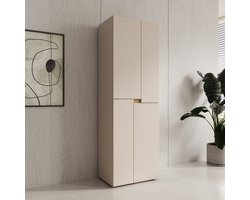 Meubella - Lombok - Kledingkast met 4 deuren - Beige - 60x42x184 cm