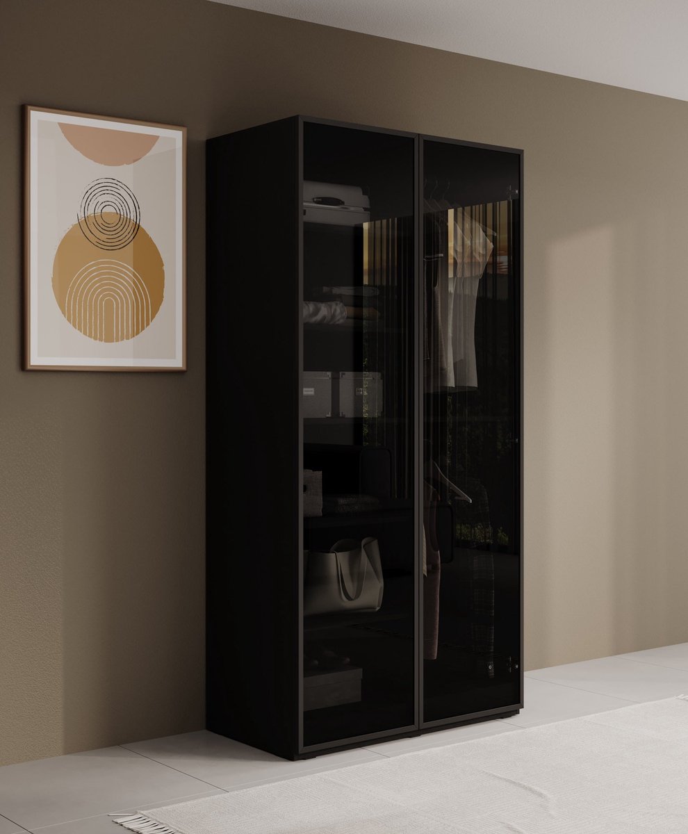 MEUBELLA Kledingkast Shelton - Zwart - 101 cm - Met glas