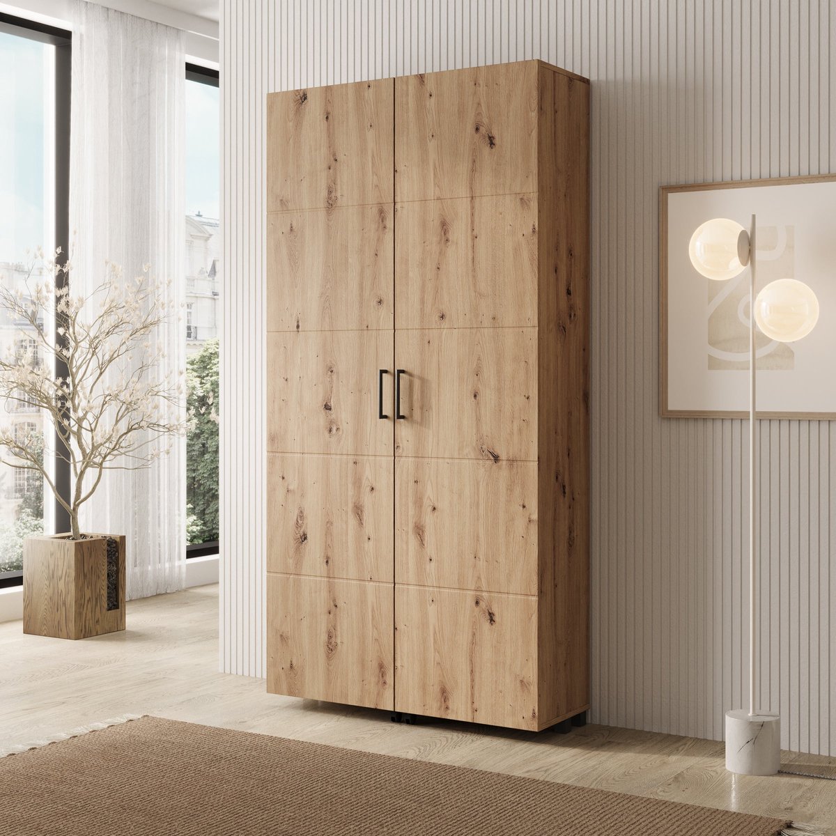 Meubella - Inverly - Schoenenkast - Eikenpatroon - 92x33x185 cm