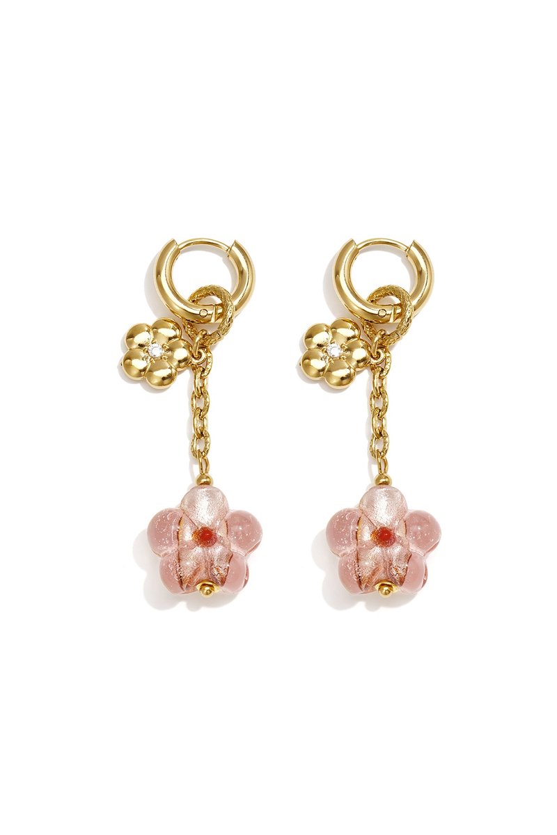 Liora - Bloem Oorbellen - Roze - Stainless Steel - - Roze