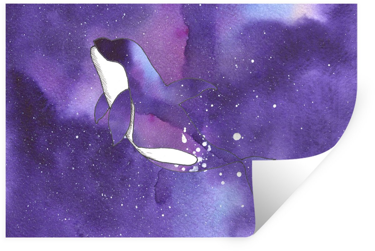 Muurstickers - Sticker Folie - Dieren - Walvis - Paars - Waterverf - 60x40 cm - Plakfolie 