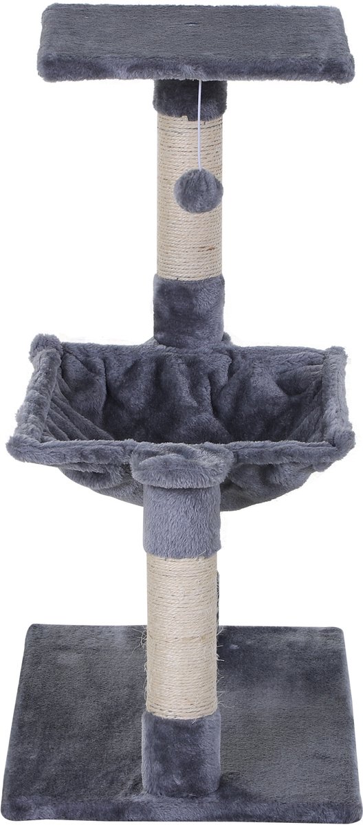 Kattenboom 70 cm Kleine kattenboom met pluche bal, sisalpaal, groot platform, hangmat, krabpaal, klimboom, voor kleine katten, grijs – foto 8