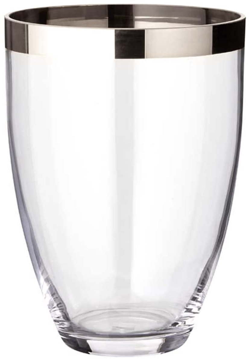 Vaas, handgeblazen kristalglas met platina rand, hoogte 24 cm
