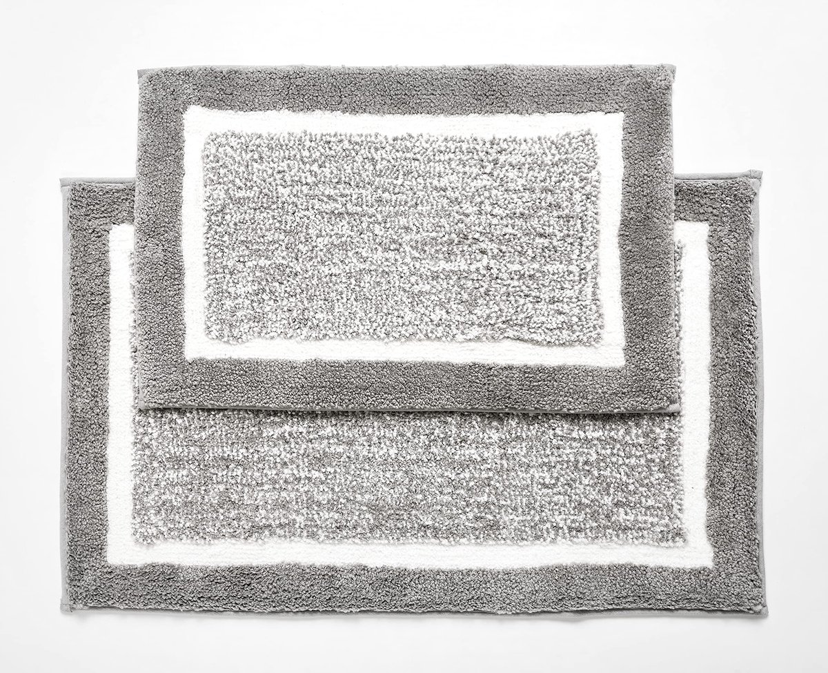 Badmat Set van 2, 100% Micropolyester stapel, zilver, Race Track-50x80 & 40x60 cm
