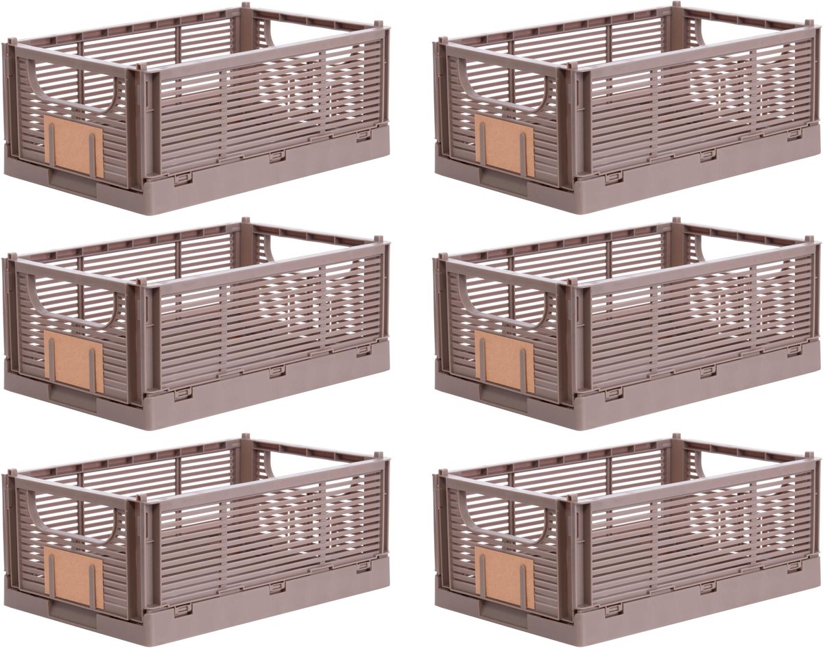 Opvouwbare vouwbox S set van 6 stabiele winkelmand stapelbare transportmand opbergkist - Bruin