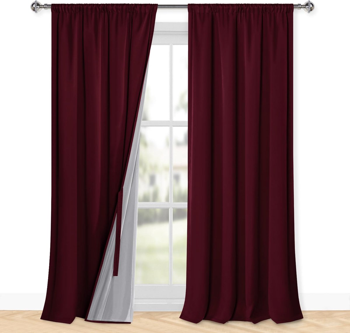 100% ondoorzichtige gordijnen voor woonkamer, gordijnen met plooiband, gordijnen slaapkamer, dubbellaags dik verduisteringsgordijn, thermogordijn, koudebescherming, 260 x 140 cm (H x B) rood, set