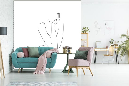 Behang - Fotobehang Line art - Vrouwen - Abstract - Handen - Breedte 280 cm x hoogte 280 cm