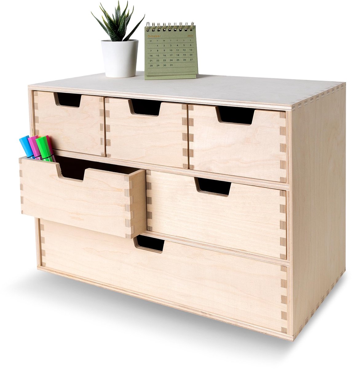 Deco Mini Houten Kist met 6 Laden | Opbergkast | Onbeschilderd Multiplex | 42 x 20 x 28.5 cm | Perfect voor Opbergen, Decoupage en Decoreren