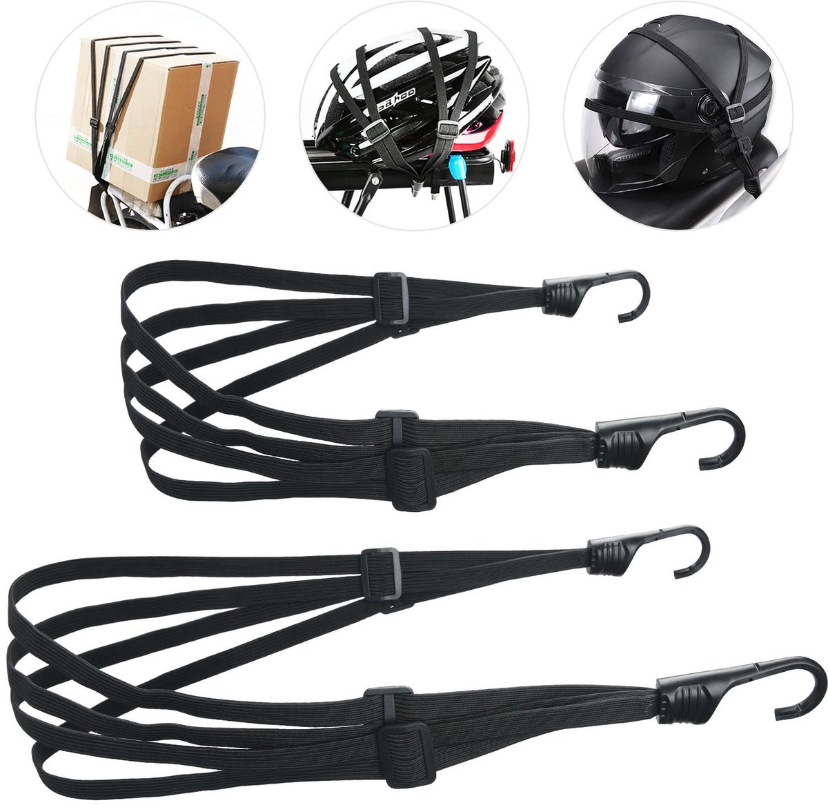 Spanbanden Met Haak, 2 Pak Rubber Bungee Koorden, Motorfiets Fietsenrek Cargo Sjorriem, Hoge Elasticiteit Vastbindriemen, Geschikt voor Fietsen, Motorfietsen, Bagagerekken (2 Maten)