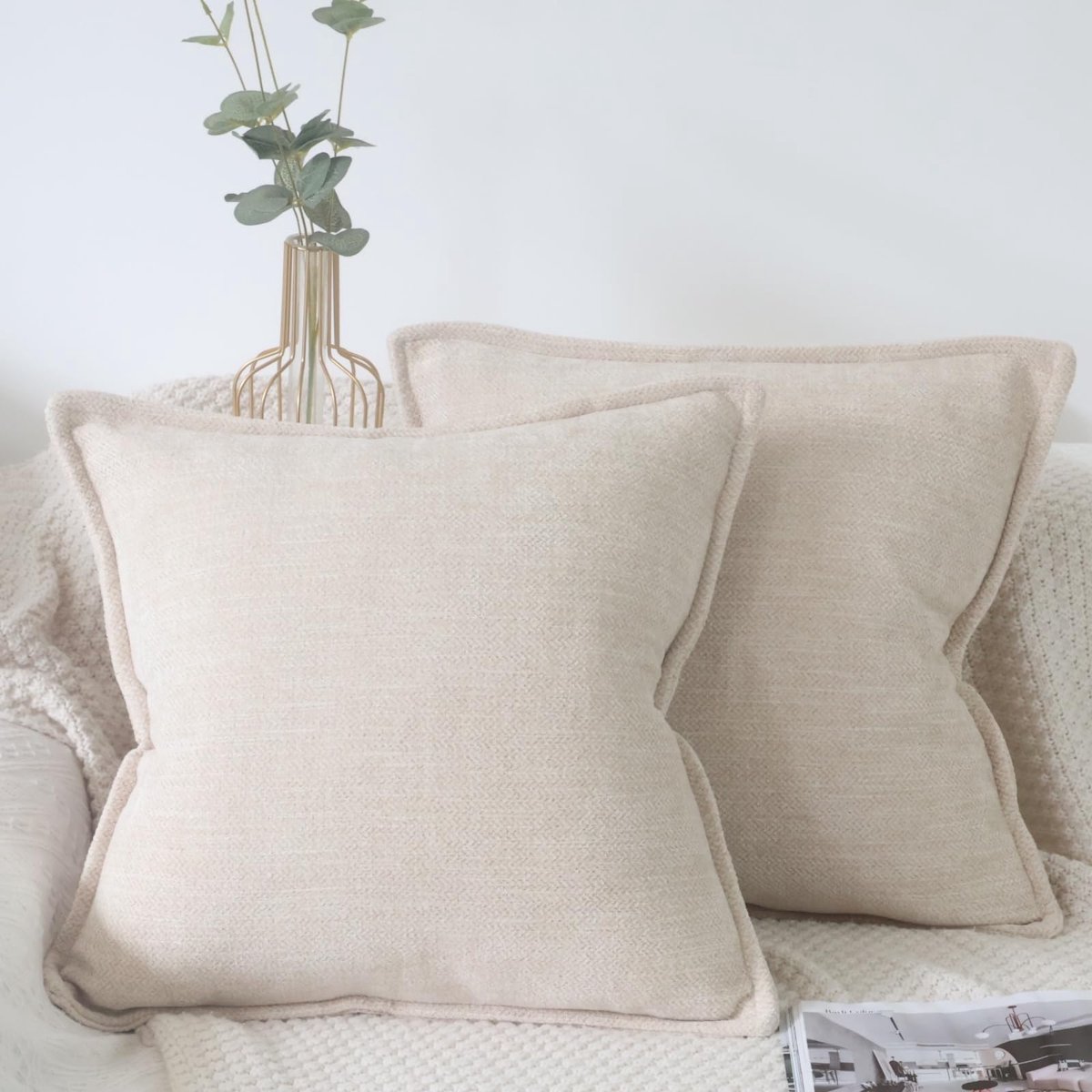 Beige Kussenhoezen 50x50 Chenille 2 Stuks Kussenslopen Decoratieve Bankkussens luxe Knuffelkussen Zachte Decoratieve Kussenhoezen Woonkamer Slaapkamer Caravan