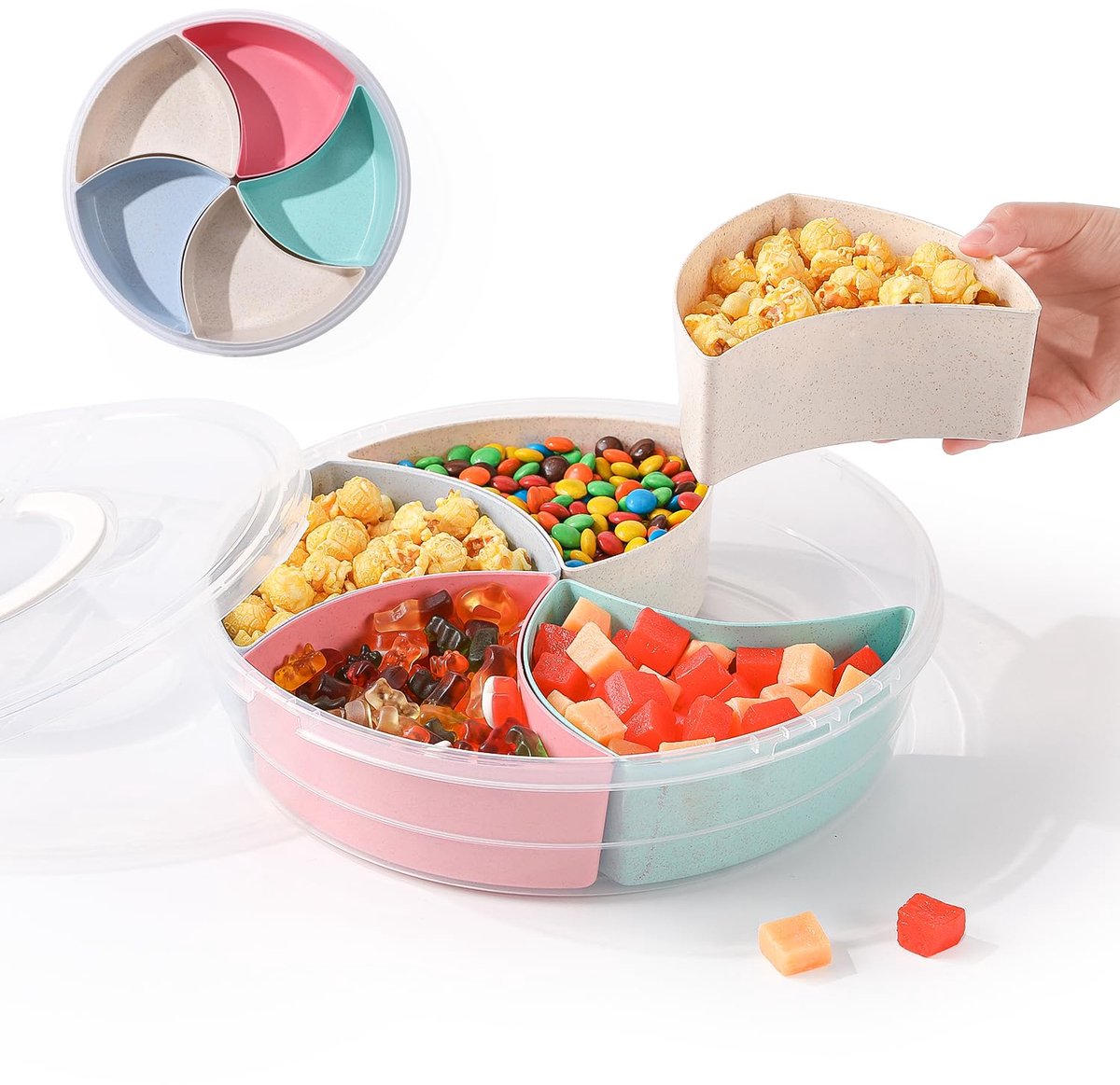 Snackschalen, snoepdoos met deksel, 30 × 8 cm (meerkleurig) tarwestromateriaal, natuurlijk materiaal, gezond en milieuvriendelijk