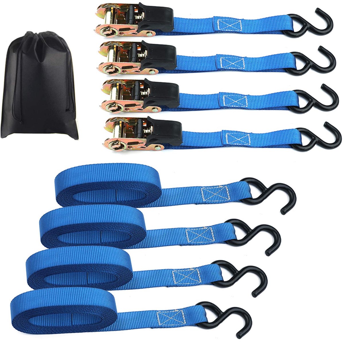 Spanbanden, sjorbanden met haken, hoogwaardige verzinkte ratel, draagvermogen 800 kg, voor auto, motorfiets, terreinwagen, 4 x 5 m, blauw