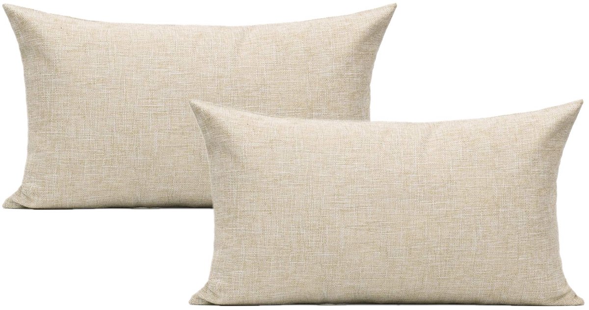Smiles Lumbale kussenhoezen van 12 x 20 cm, set van 2, linnen beige, rechthoekige kussenslopen jute, langwerpige kussen, boerderij, neutraal kaki, huisdecoratie voor binnen en buiten, voor bed,