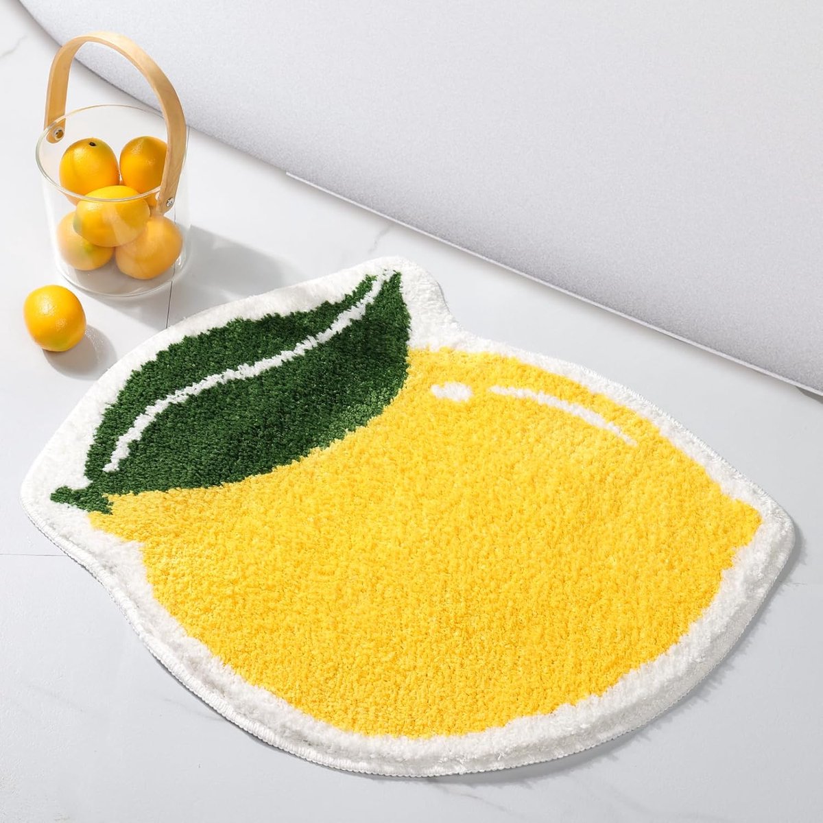 Fruit Citroen Badkamer Tapijten Absorberende Antislip Badmatten voor Badkamer, Leuke Geel Fun Bad Mat Douche Tapijt Wasbaar Vormige Bad Keuken Kerst Tapijt