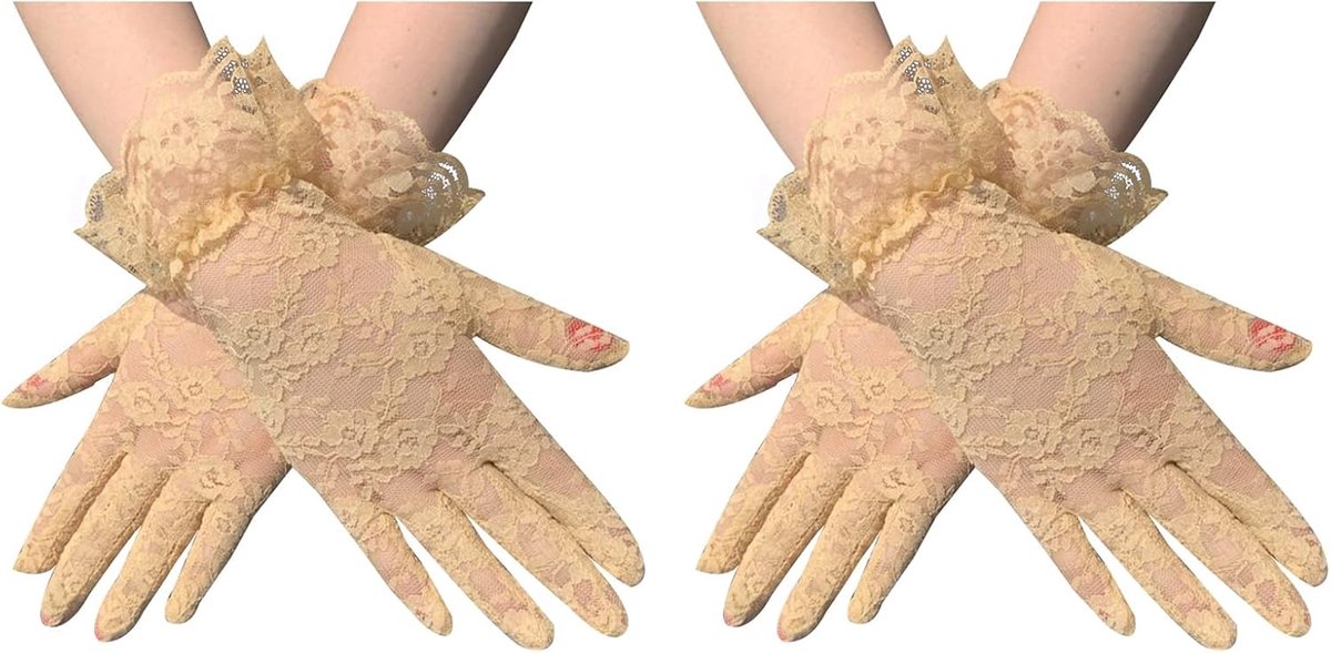 Handschoenen van kant, korte handschoenen voor bruidsfeesten, Vintage Sheer Floral Lace polslengte handschoenen voor vrouwen