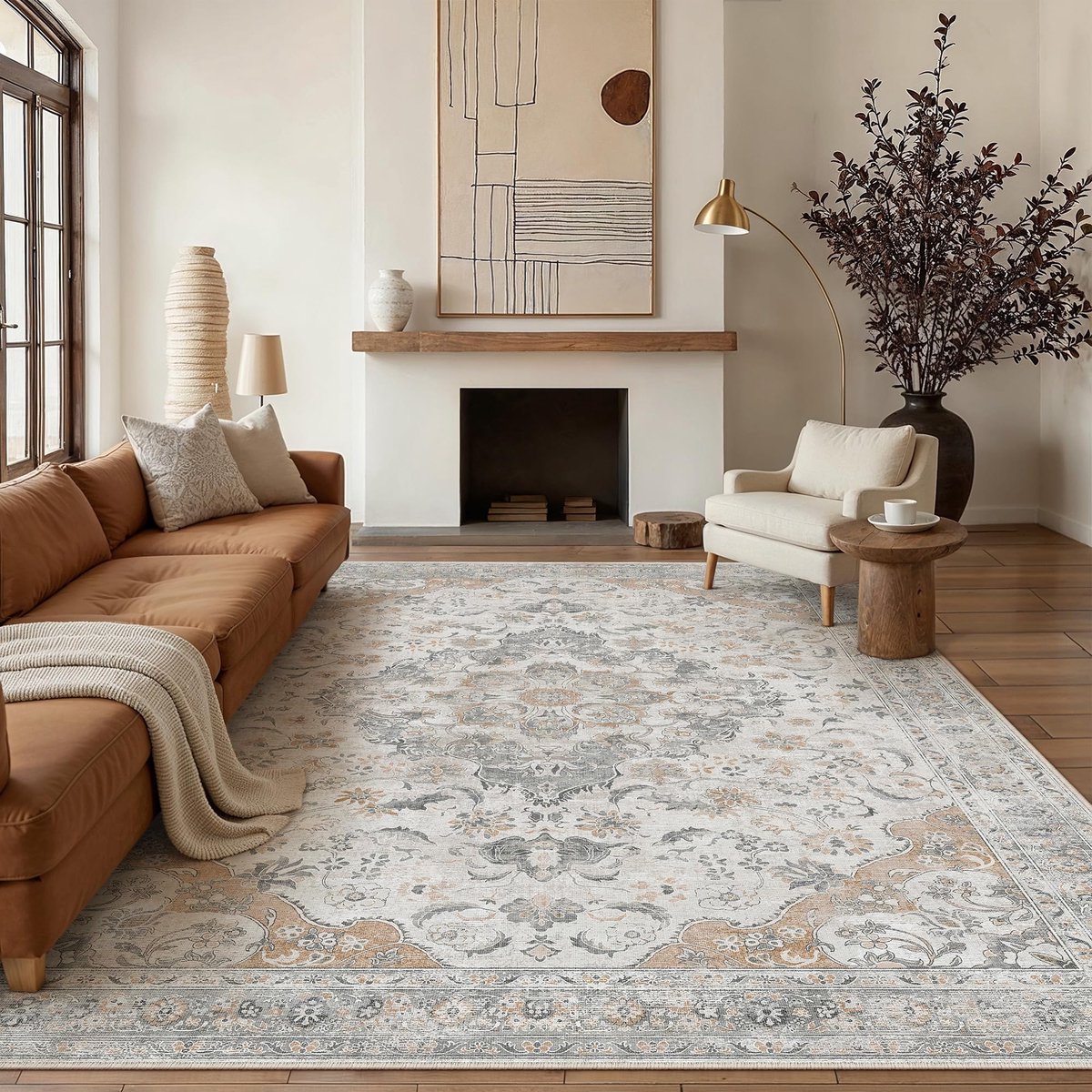 Grijsgroene tapijten woonkamer 240 x 300 cm bloemen vintage machine wasbaar antislip gebied traditionele tapijten, groot lichtgewicht tapijt voor eetkamer thuiskantoor slaapkamer kinderkamer