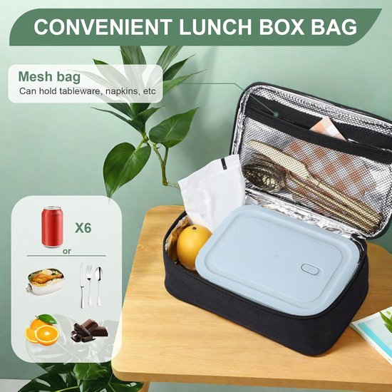 4L Geïsoleerde Lunchtas voor Mannen Vrouwen, Kleine Draagbare Koeltas Herbruikbare Lunchtassen voor Lunchboxen Kinderen School Kantoor Picknick, Zwart — afbeelding 3