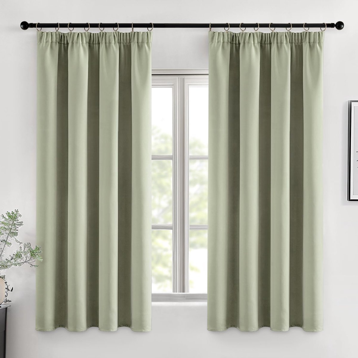 Verduisteringsgordijnen voor binnen, hoge gordijnen, warmte-isolerend, moderne gordijnen voor woonkamer en slaapkamer, 2 stuks, 145 x 140 cm, saliegroen