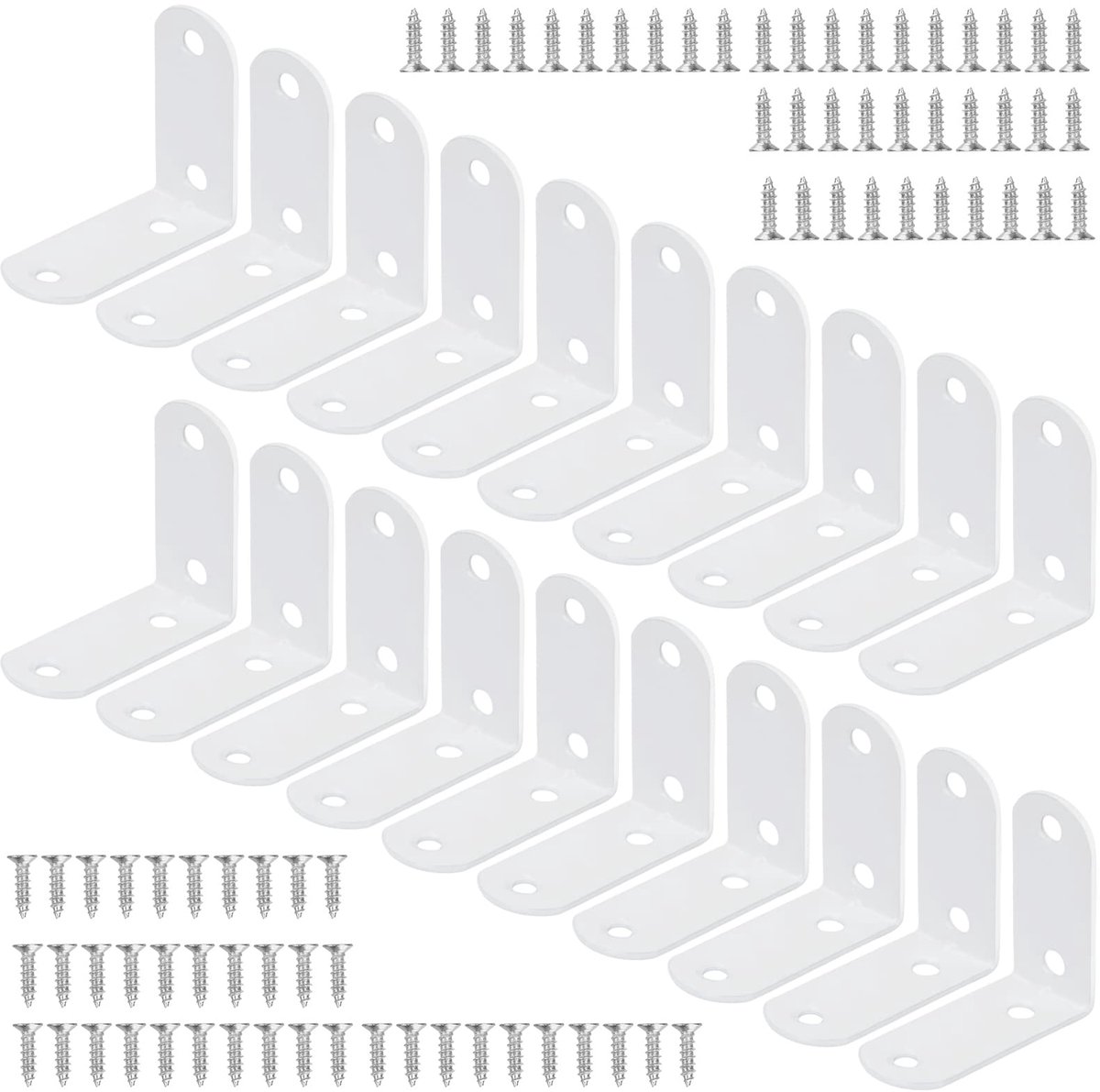 20 stuks hoekbeugel 50 * 50 mm, witte rechte hoekbeugels 90 graden hoeksteun metalen L-beugels metaal met 80 schroeven voor houten meubelbevestiging