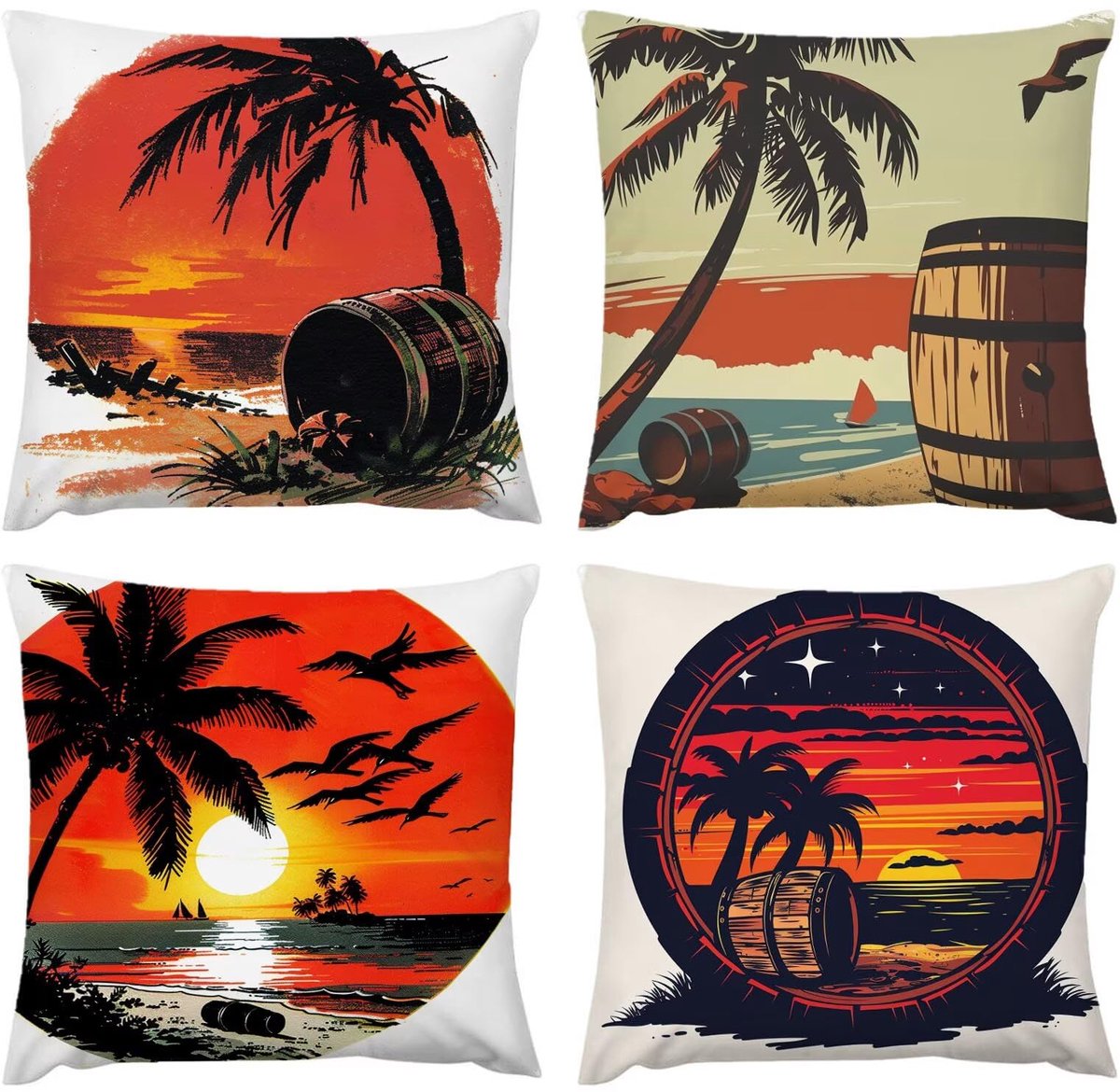 Bankkussen, waterdicht, 50 x 50 cm, bankovertrek, decoratie voor huis, zeezicht, vintage, slaapkamerkussen, set van 4 kussenslopen 20 x 20 cm, voor terras, tuin, kussen, zacht, wasbaar, D-146