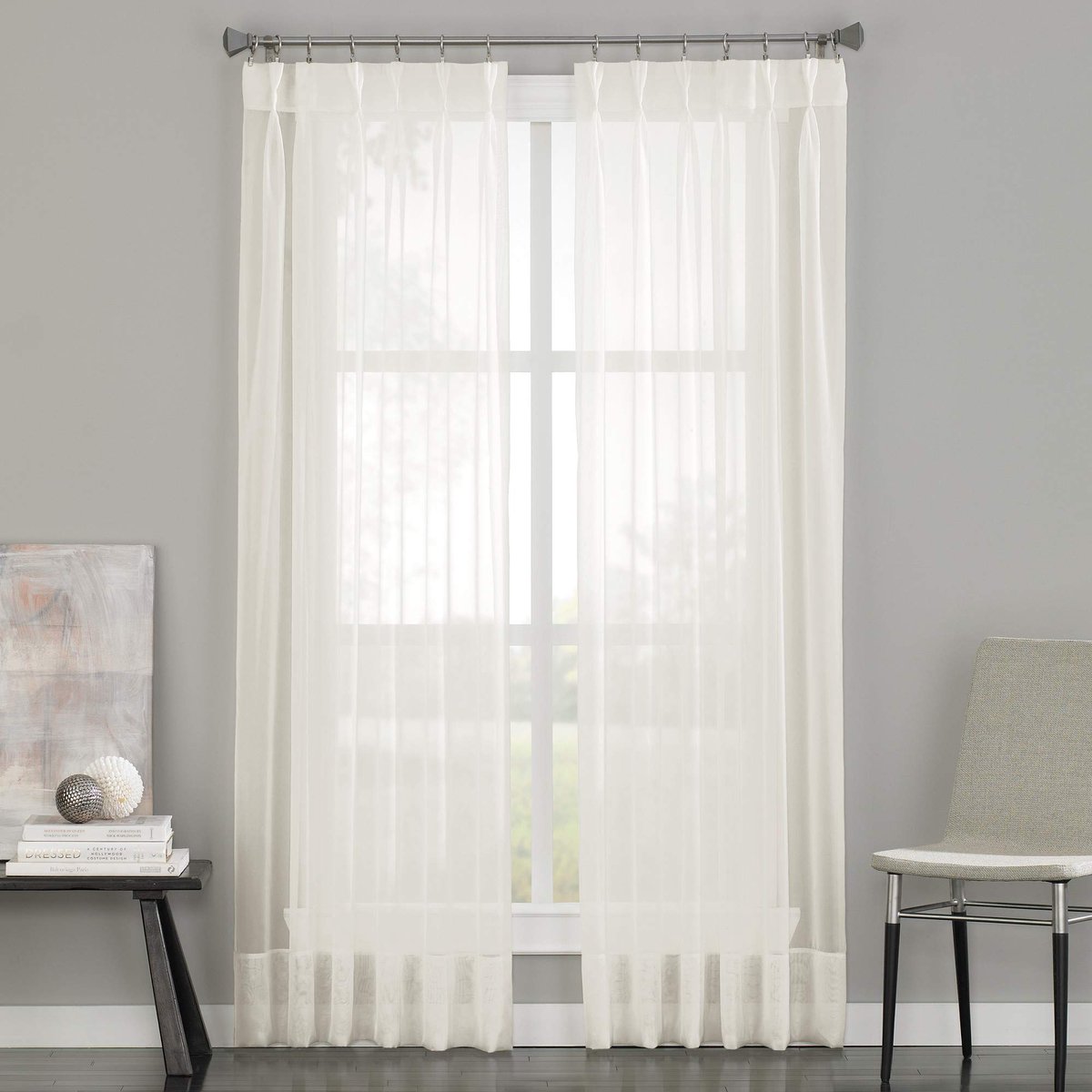 Soho Gordijnpaneel, voile, doorschijnend, geknepen plooi, plat, 73,6 x 335,3 cm, Oester