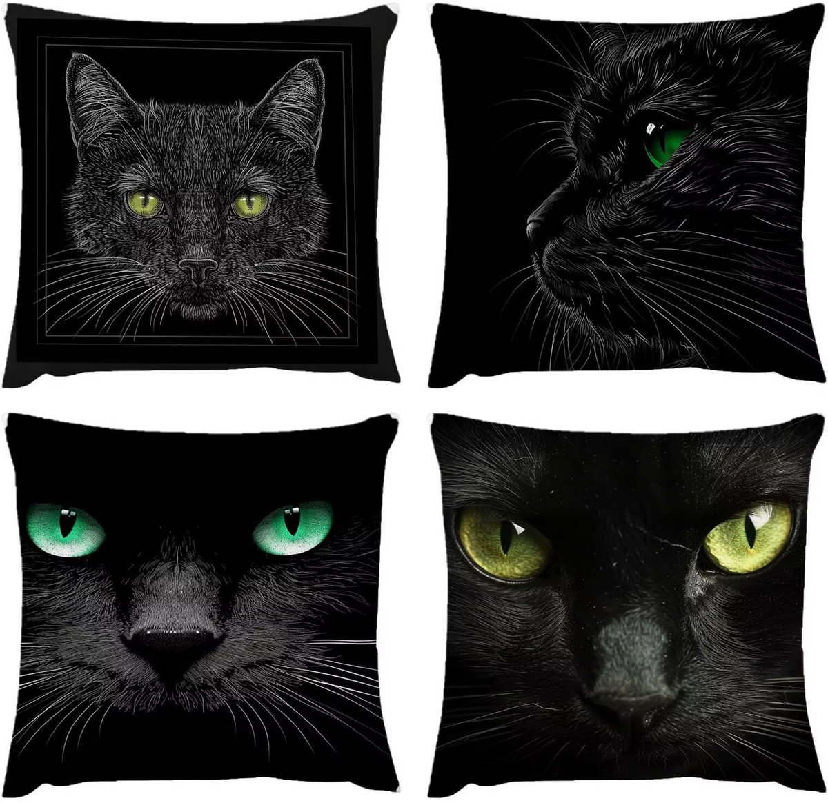 bankkussen, waterdicht, 4 stuks, zwarte kat, abstract, kussenslopen voor terras, tuin, woo