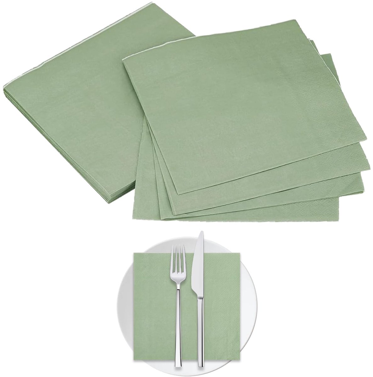 Servetten, 2-laagse groene servetten, eucalyptusgroene servetten voor bruiloft, feest, verjaardag, diner (25 x 25 cm)